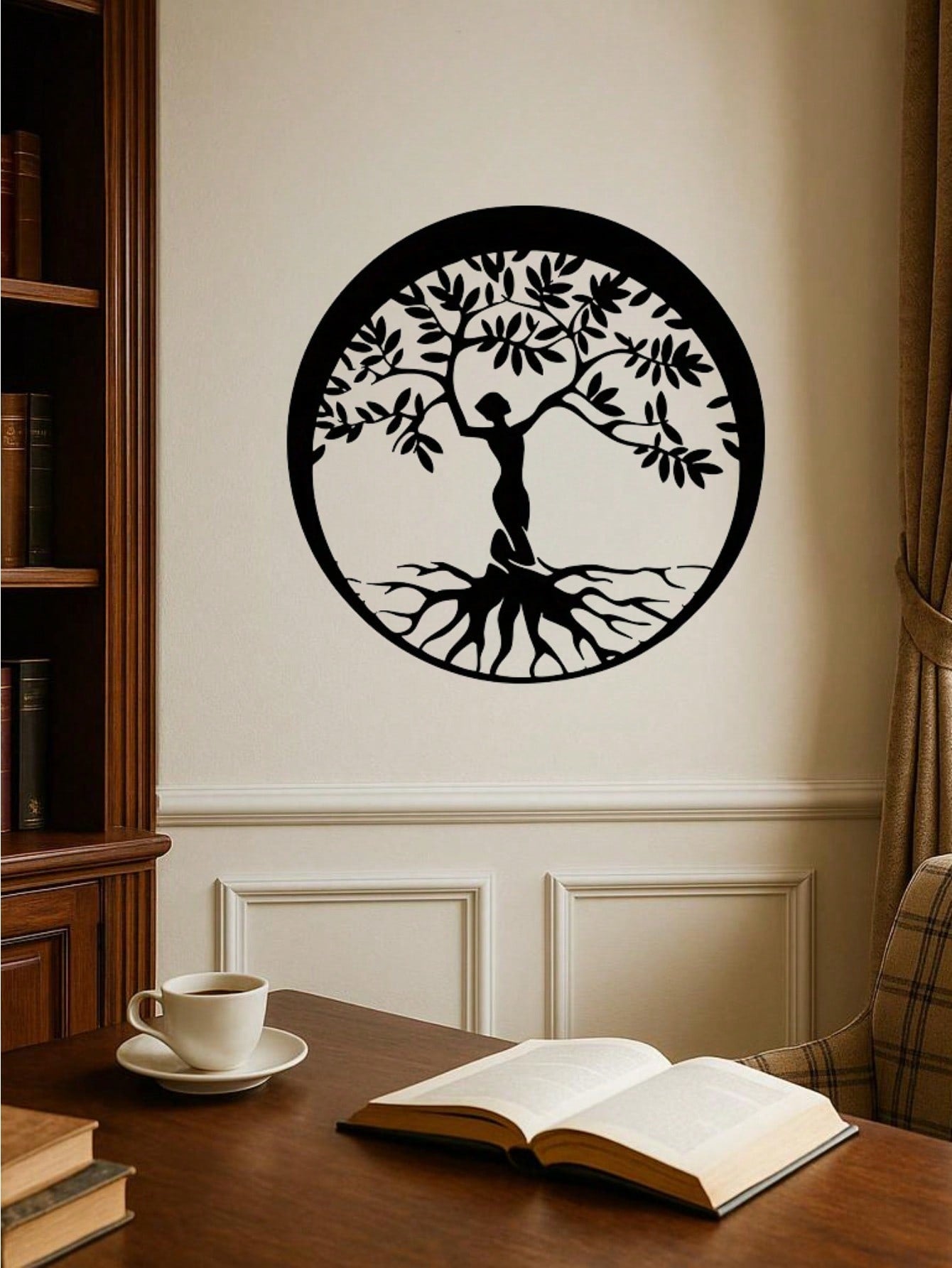 Vintage Metal Family Tree Sign - "Woman & Tree" Design, Perfect For Wall Decor, Garden Or Living Room. A Unique Artistic Piece For Your Home,Art For Women,Suitable For Home, Living Room, Patio Or Garden Decor, Balcony, Decorative Sculpture,Home Decor ,Roo Main image