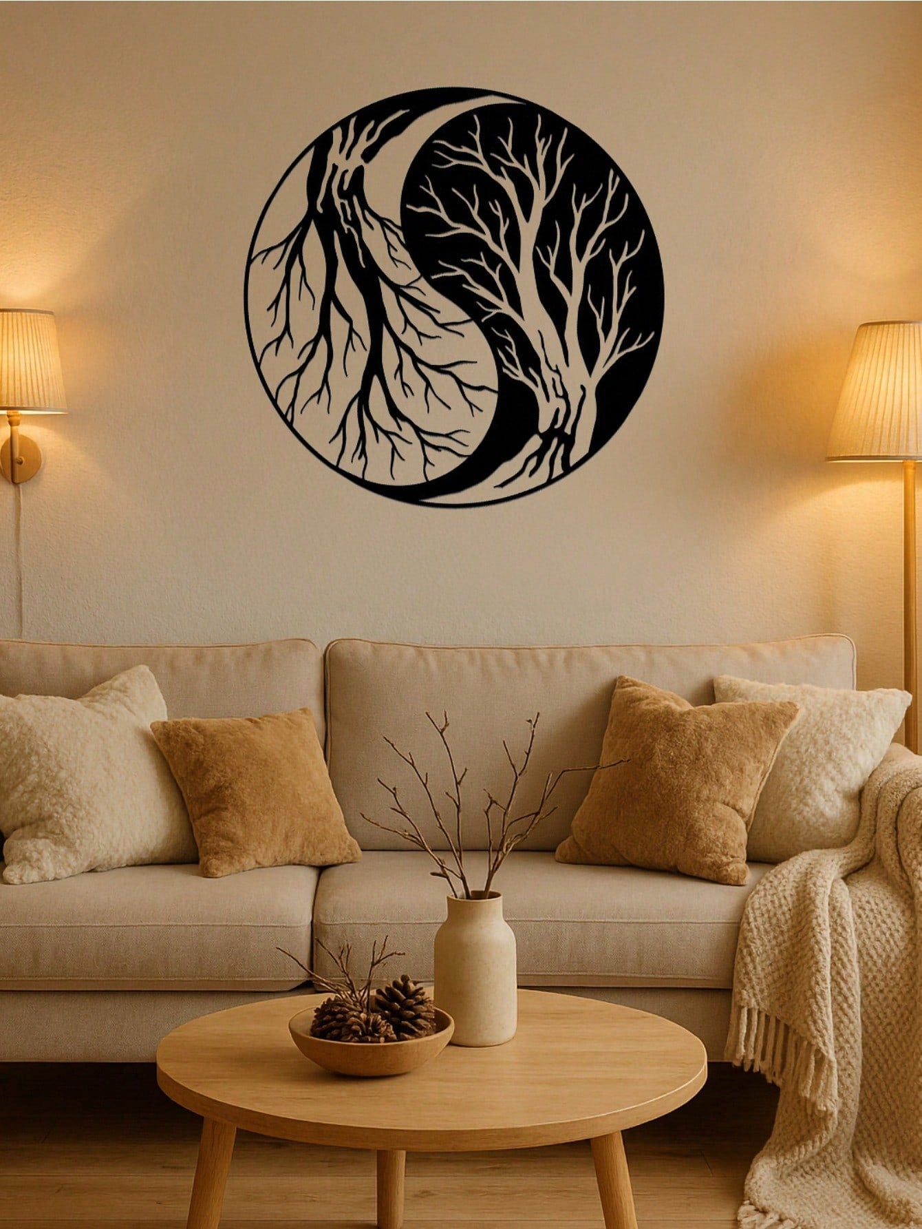 Modern Metal Tree Wall Art - Contemporary 3D Wall Sticker Mural for Bedroom, Unique Metal Hanging Ornament for Stylish Interiors,Suitable for modern home decor, home decoration, room decor, bedroom decor, bathroom decor, waterproof, rust proof and durable Main image
