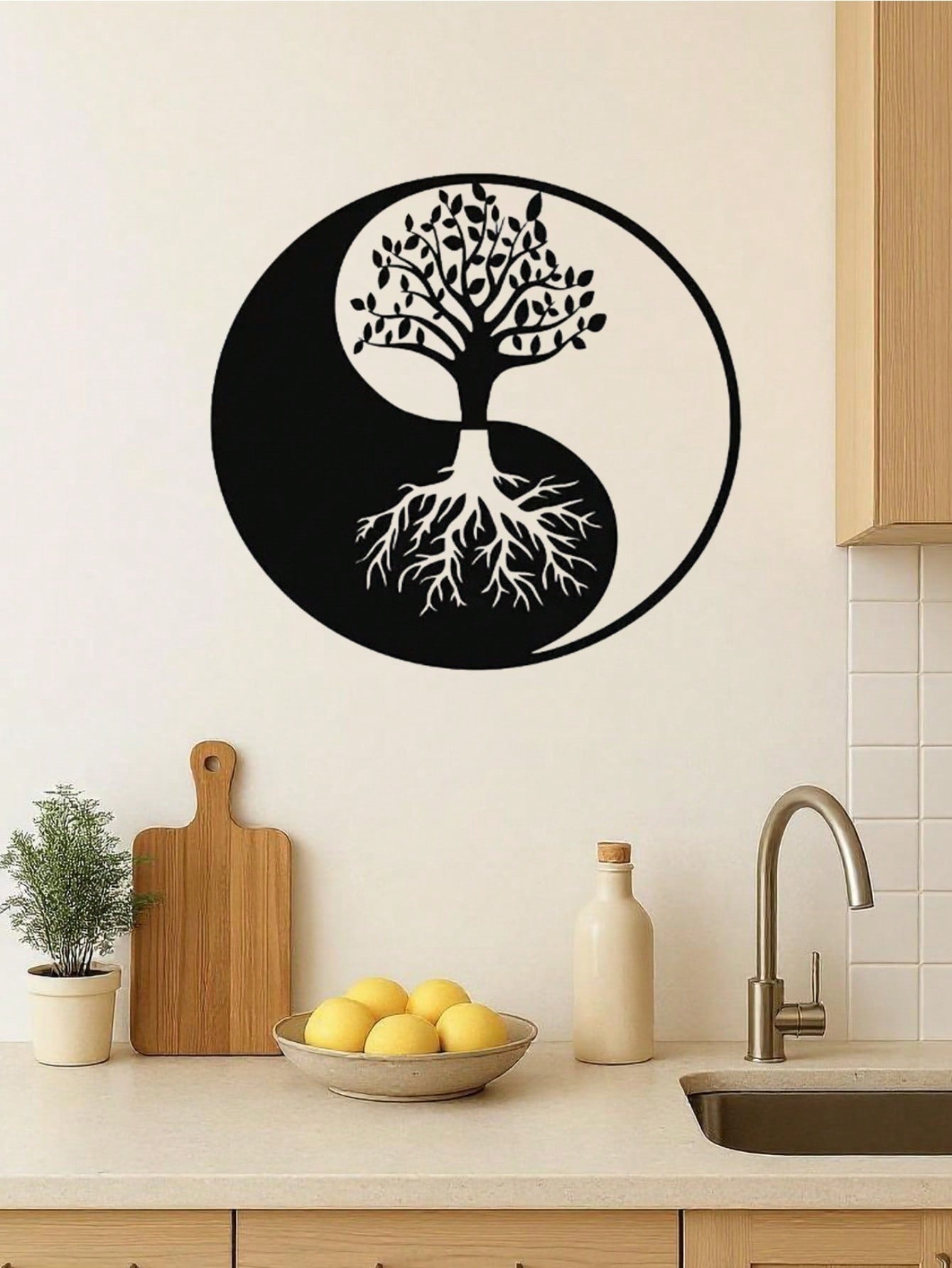 Metal Tree of Life Wall Art, featuring a Yin Yang design, is exquisitely crafted to elevate your living room and home décor. This metal wall piece harmonizes modern style with natural elements, adding a touch of elegance and balance to your space,Suitable