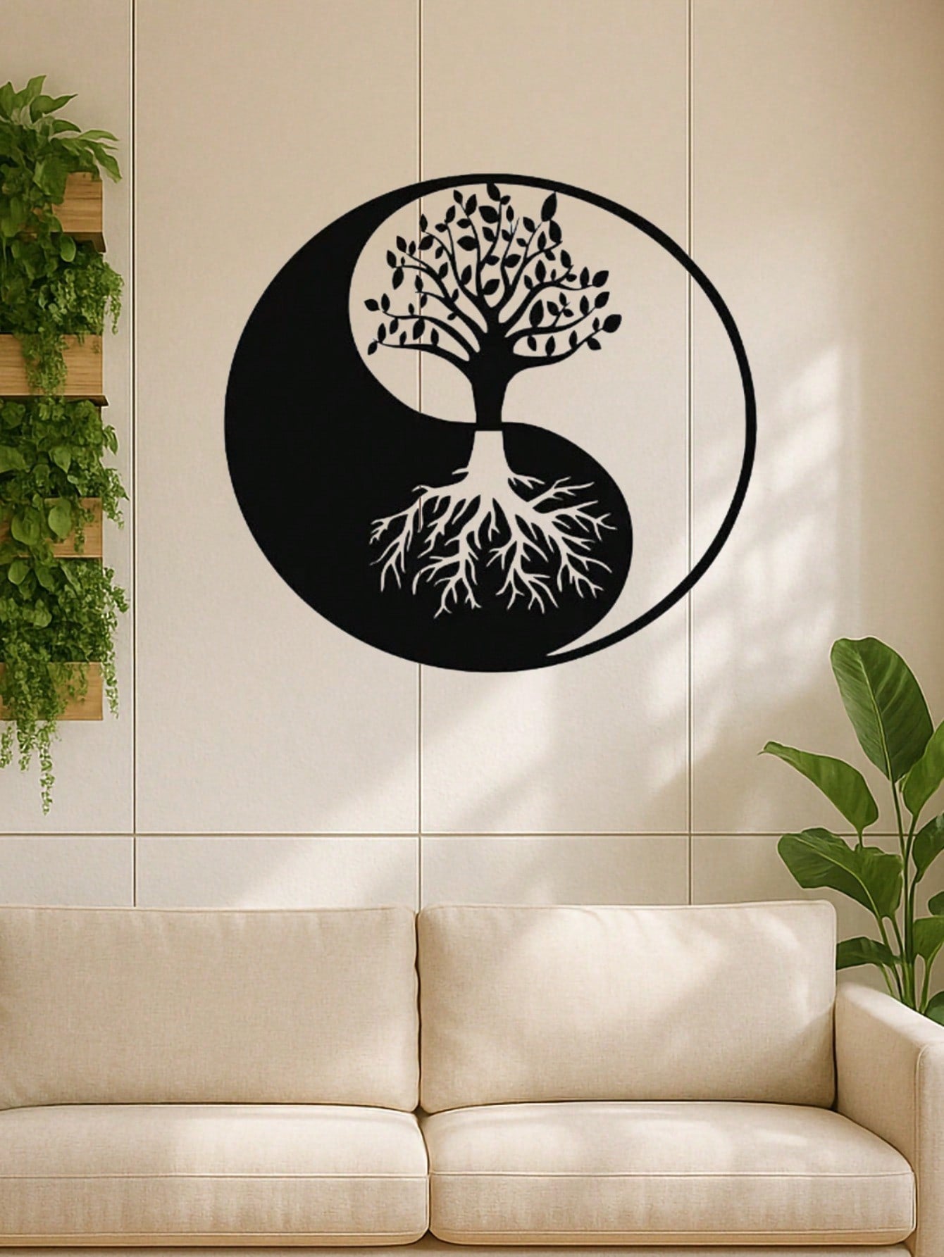 Metal Tree of Life Wall Art, featuring a Yin Yang design, is exquisitely crafted to elevate your living room and home décor. This metal wall piece harmonizes modern style with natural elements, adding a touch of elegance and balance to your space,Suitable