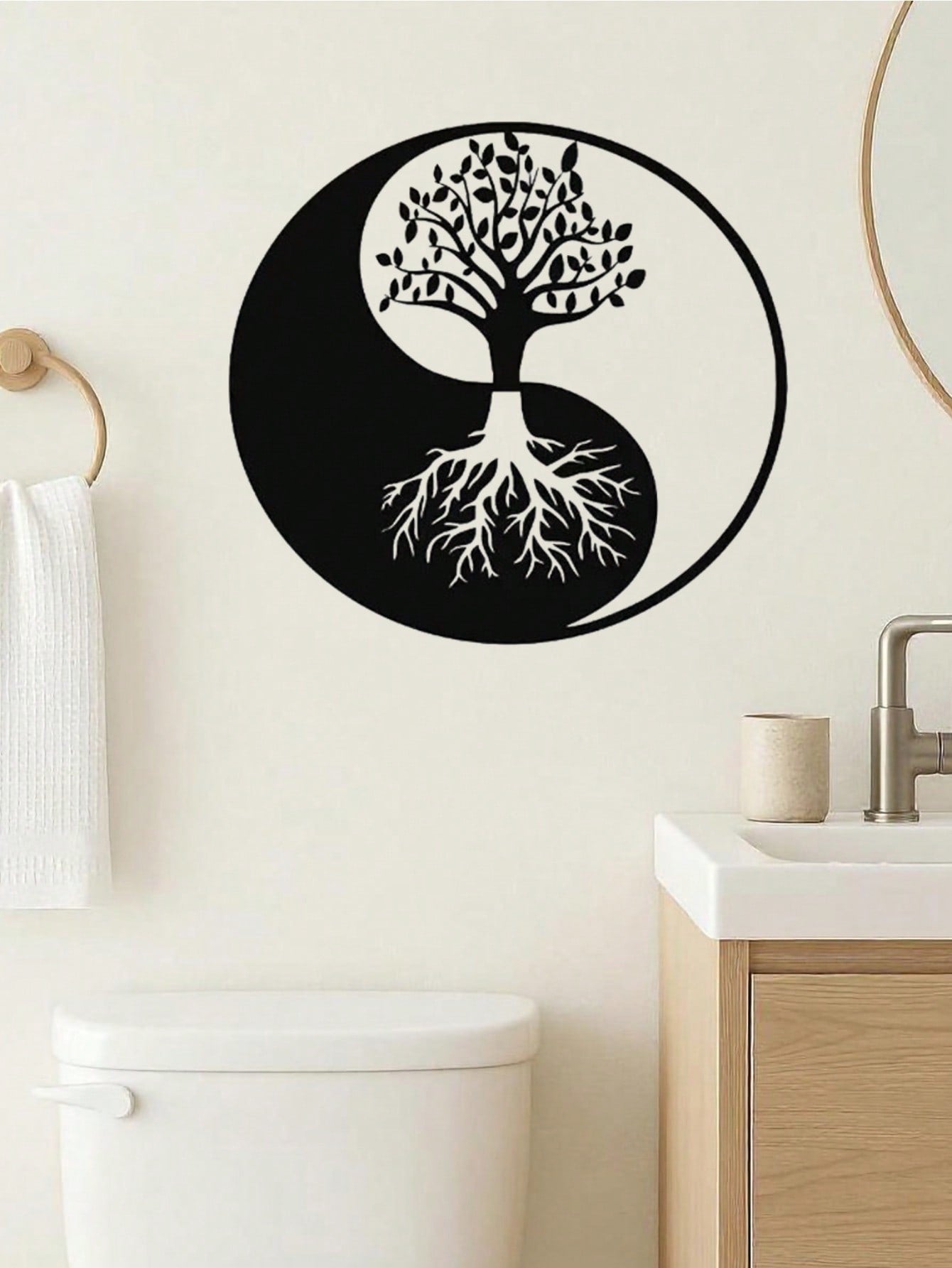Metal Tree of Life Wall Art, featuring a Yin Yang design, is exquisitely crafted to elevate your living room and home décor. This metal wall piece harmonizes modern style with natural elements, adding a touch of elegance and balance to your space,Suitable