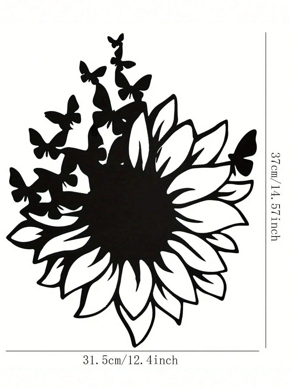 Black Wrought Iron Butterfly Wall Decoration - A fluttering group of butterflies perched on sunflowers. Nature inspired sticker, ideal for living room or bedroom decor.