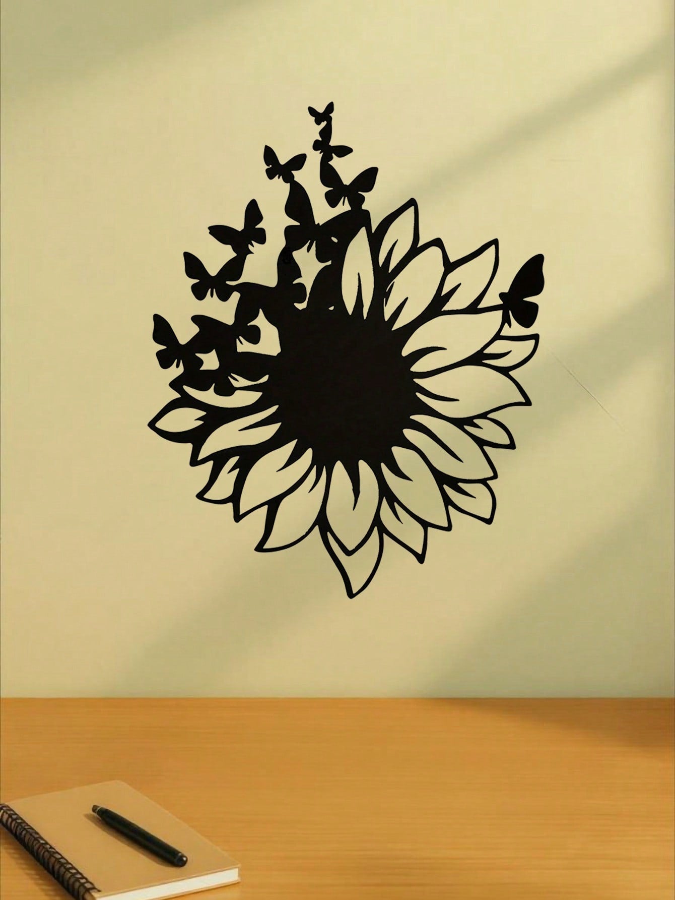 Iron Black Metal Butterfly Wall Art - A Delicate Group Of Butterflies Gathering On Sunflowers. Nature-Inspired Sticker Ideal For Living Room Or Bedroom Decor.