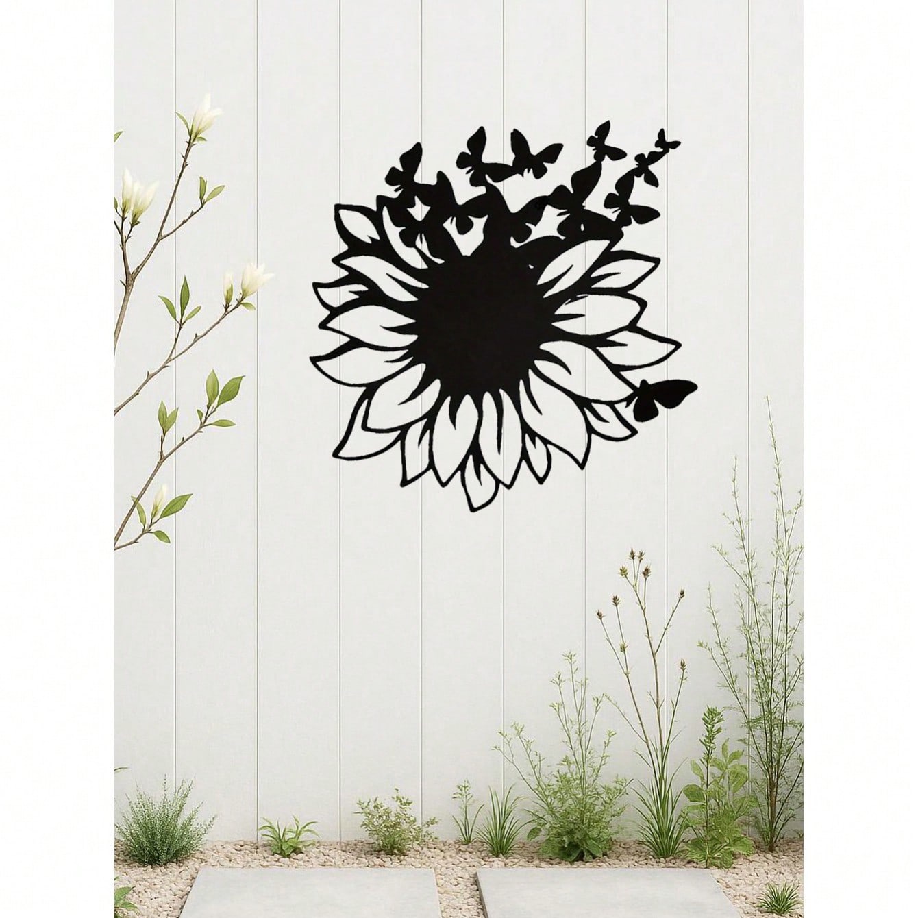 Iron Black Metal Butterfly Wall Art - A Delicate Group Of Butterflies Gathering On Sunflowers. Nature-Inspired Sticker Ideal For Living Room Or Bedroom Decor.