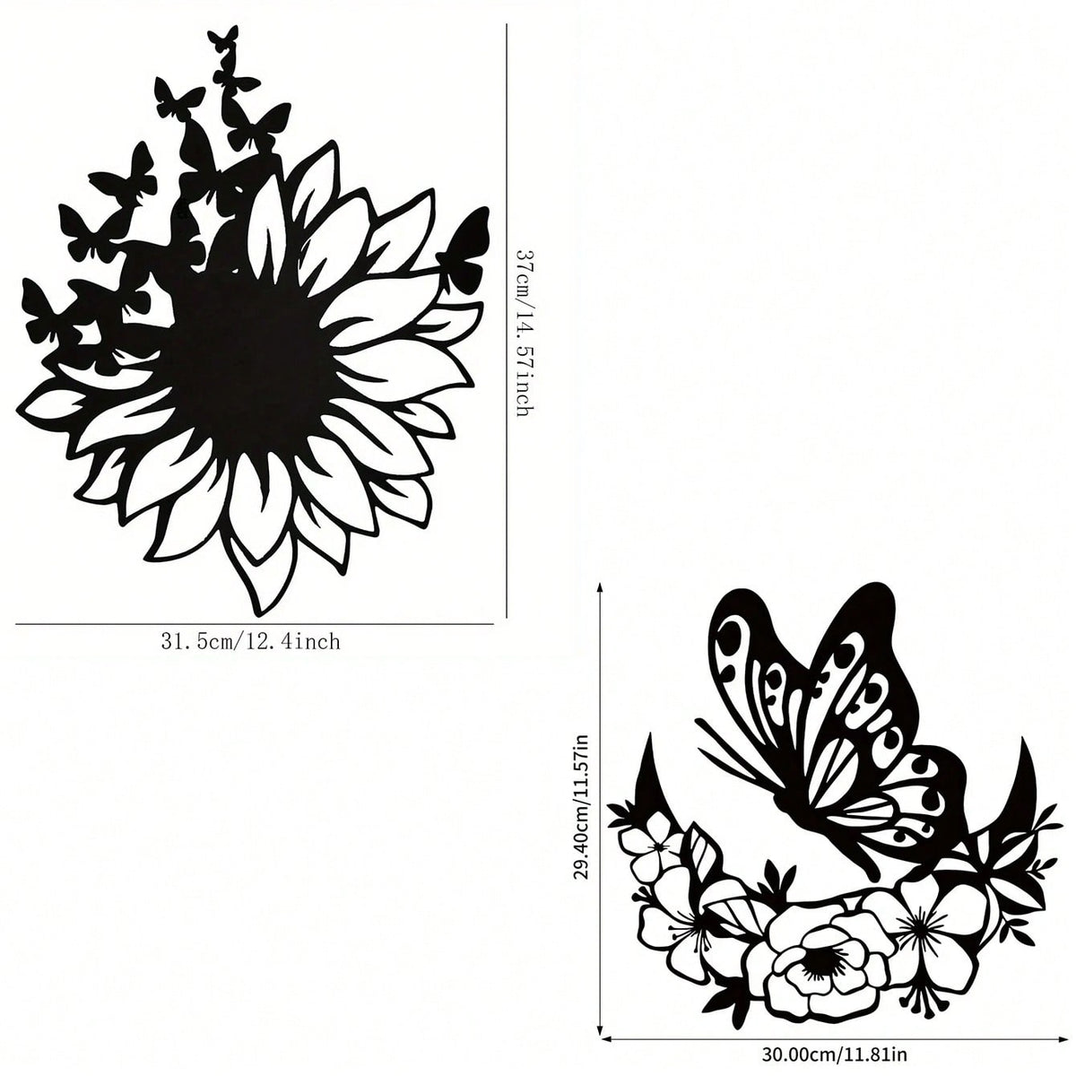 Iron Black Metal Butterfly Wall Art - A Delicate Group Of Butterflies Gathering On Sunflowers. Nature-Inspired Sticker Ideal For Living Room Or Bedroom Decor.