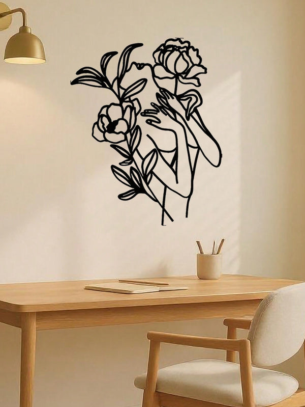 Gothic Floral Woman Iron Wall Art - Exquisite Laser-Cut Metal Piece Featuring An Elegant Feminine Silhouette With Intricate Botanical Motifs. This Versatile Black Finish Decor Transforms Living Rooms, Bedrooms