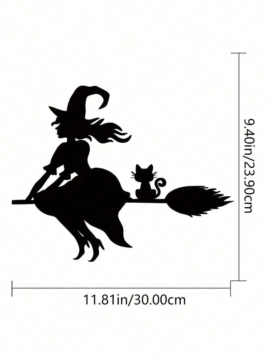 Midnight Witch Wall Art: An intricately crafted iron silhouette of a witch soaring on a broomstick under the moonlight. This Halloween-themed black metal wall ornament features delicate butterfly accents, adding a mystical charm to your space. Perfect as