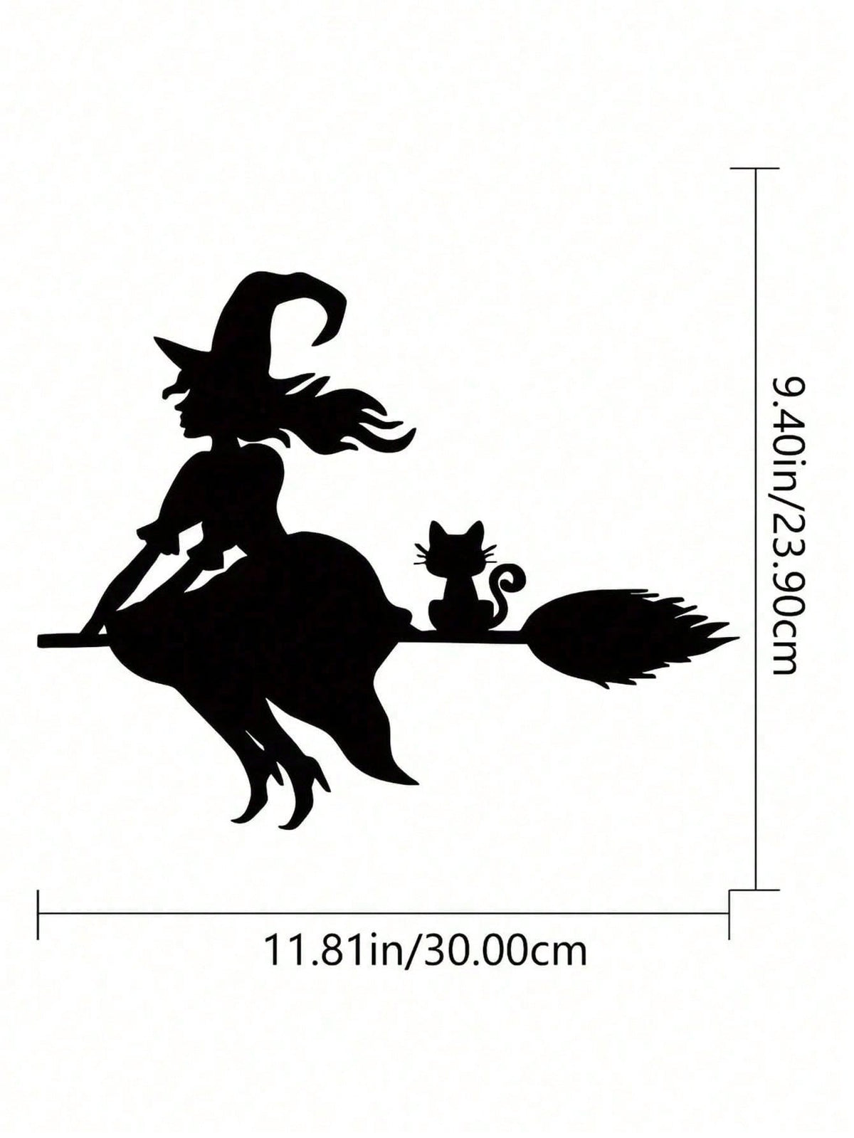Midnight Witch Wall Art: An intricately crafted iron silhouette of a witch soaring on a broomstick under the moonlight. This Halloween-themed black metal wall ornament features delicate butterfly accents, adding a mystical charm to your space. Perfect as