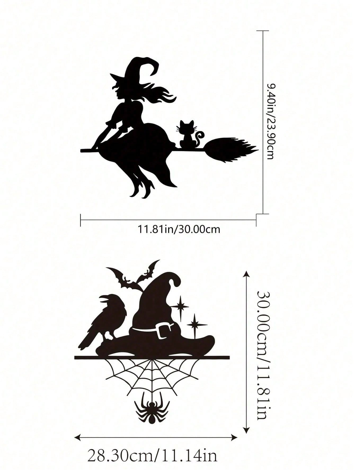 Midnight Witch Wall Art: An intricately crafted iron silhouette of a witch soaring on a broomstick under the moonlight. This Halloween-themed black metal wall ornament features delicate butterfly accents, adding a mystical charm to your space. Perfect as
