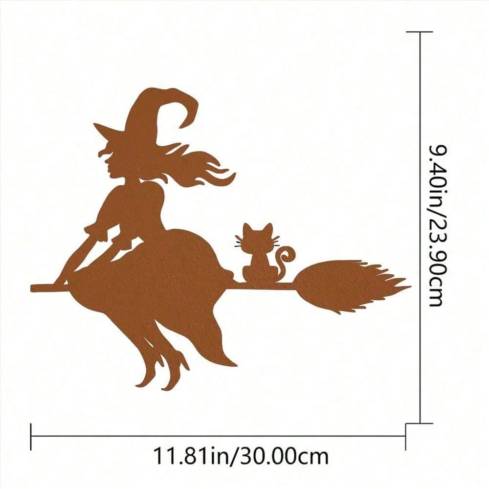 Enchanting witch dancing with butterflies metal wall art, available in black or rustic bronze. Perfect for Halloween and year-round decor, it complements modern interiors like the living room, bedroom, and even bathroom. Waterproof, anti-rust, and durable
