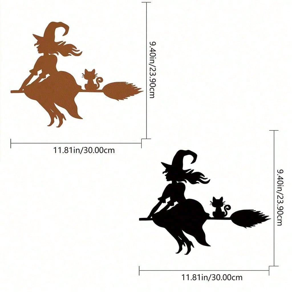 Enchanting witch dancing with butterflies metal wall art, available in black or rustic bronze. Perfect for Halloween and year-round decor, it complements modern interiors like the living room, bedroom, and even bathroom. Waterproof, anti-rust, and durable