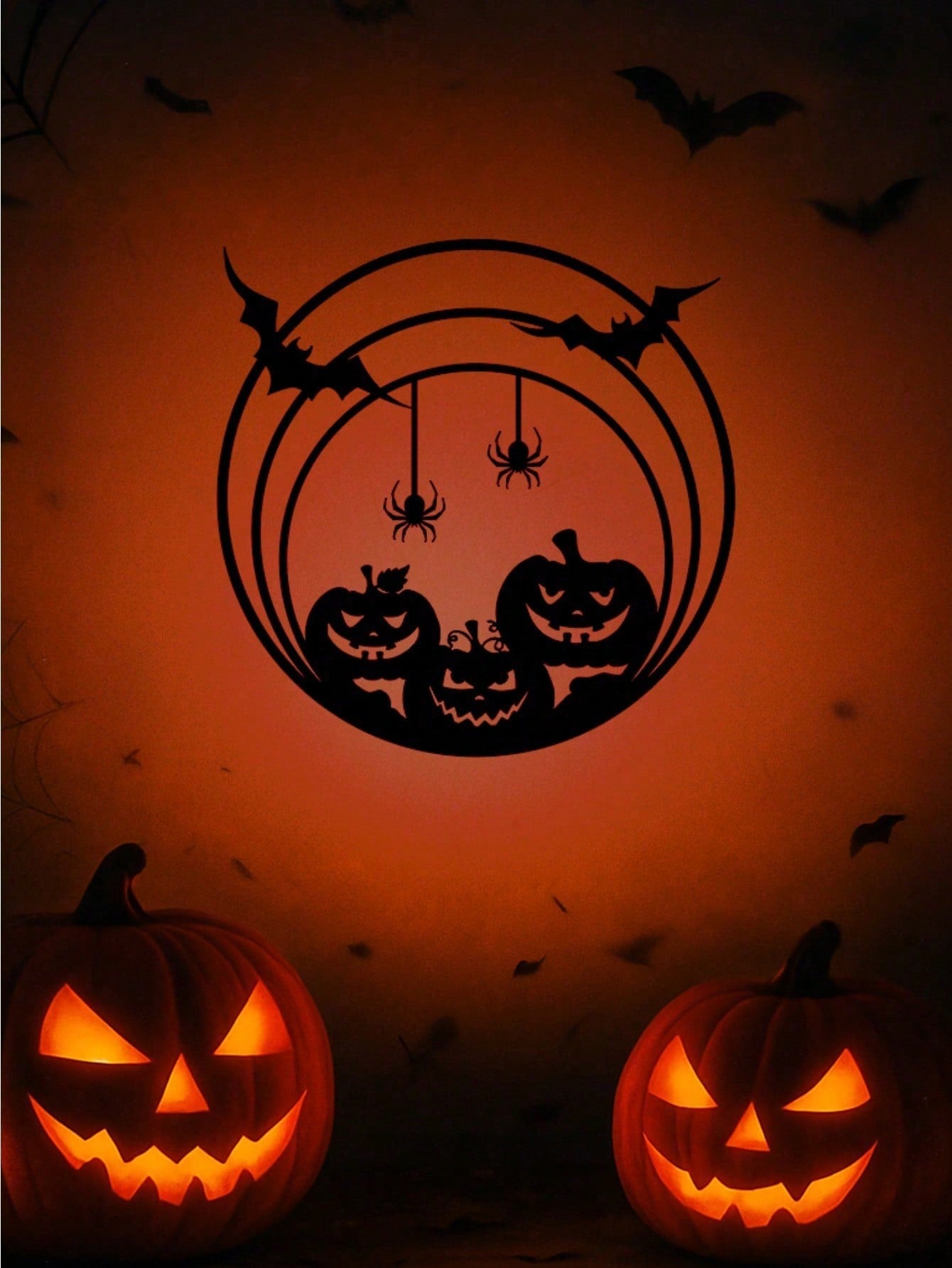 Halloween metal pumpkin wall decoration. Spider web bat door sign wall art. Day of the Dead home party adornment for creating a mystical dark holiday ambiance,Suitable for modern home decor, home decoration, room decor, bedroom decor, bathroom decor, wate Main image