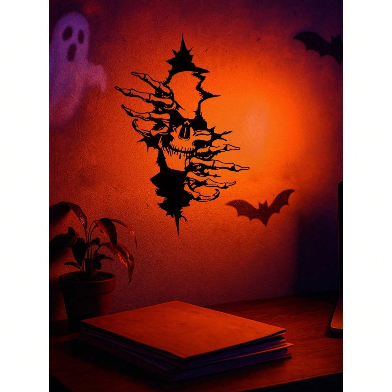 Gothic Skeleton Wall Art - Elegant Halloween metal decor with a haunting allure. This macabre chic sculpture adds a spine-tingling accent to modern interiors, perfect for creating a timeless yet eerie vibe. Ideal for gothic home aesthetics,Suitable for mo