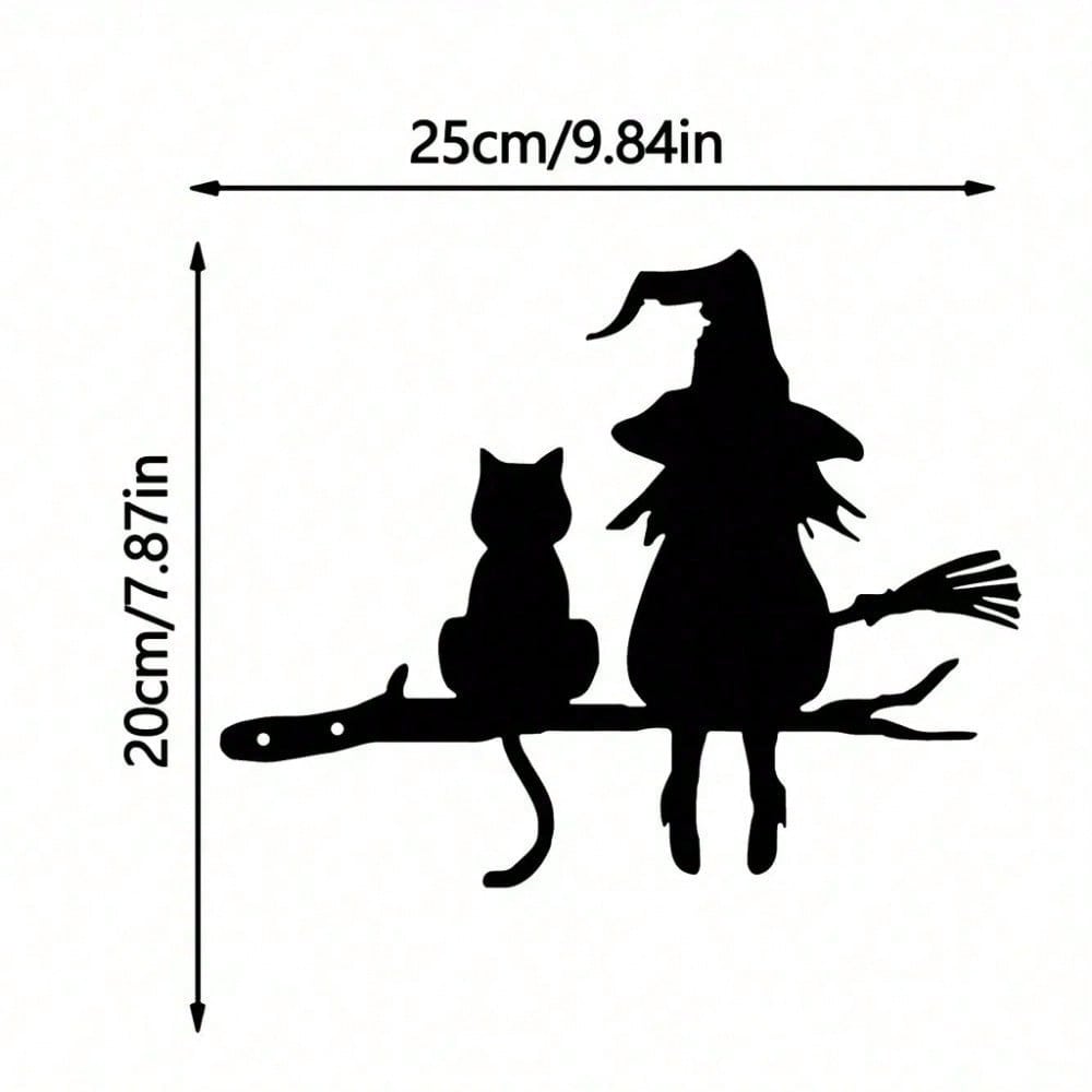 Whimsical Witch & Cat Garden Stake - Rust or Black Iron, Branch Design, Plug-in Tree Stump for Lawn, Courtyard Decor,Suitable for modern home decor, home decoration, room decor, bedroom decor, bathroom decor, waterproof, rust proof and durable,wall decor， Secondary image