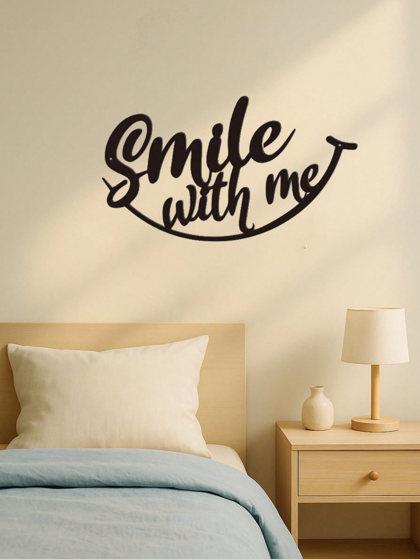 Inspirational 'Smile with Me' Metal Wall Art - Vintage black finish adds charm to any room. Perfect uplifting decor for living rooms, offices, or as a heartwarming gift for all occasions. Therapy-grade emotional wellness enhancement,Suitable for modern ho Main image