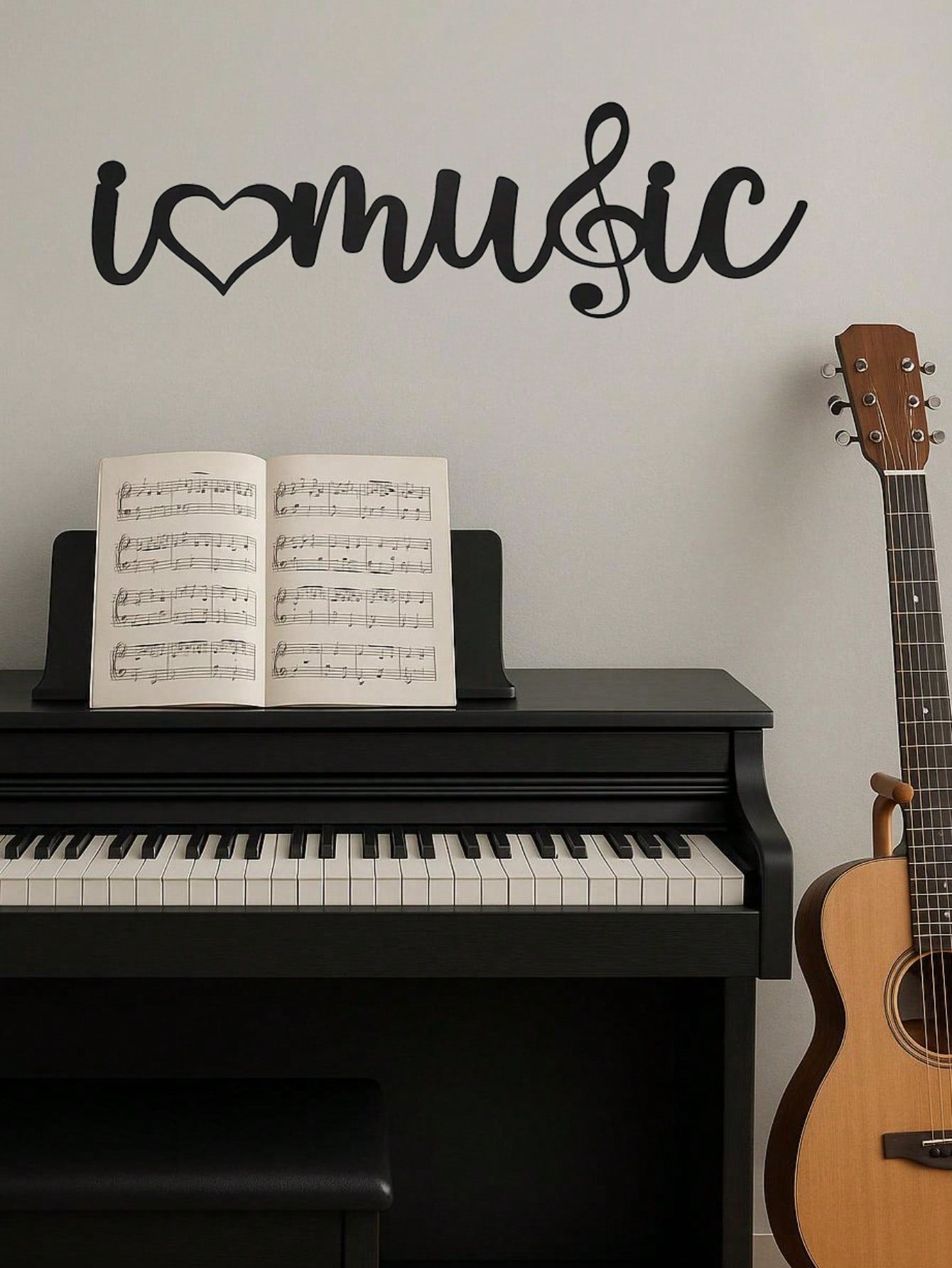 "I Love Music" Wall Art - Elevate Your Bedroom, Living Room, Or Bathroom With This Contemporary Piece. Made From Premium, Waterproof, And Rust-Resistant Materials, Its Minimalist Design Brings Modern Elegance To Any Space,Suitable For Modern Home Decor Main image