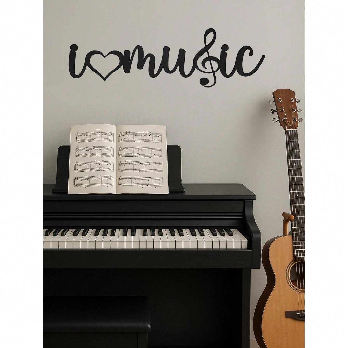"I Love Music" Wall Art - Elevate Your Bedroom, Living Room, Or Bathroom With This Contemporary Piece. Made From Premium, Waterproof, And Rust-Resistant Materials, Its Minimalist Design Brings Modern Elegance To Any Space,Suitable For Modern Home Decor