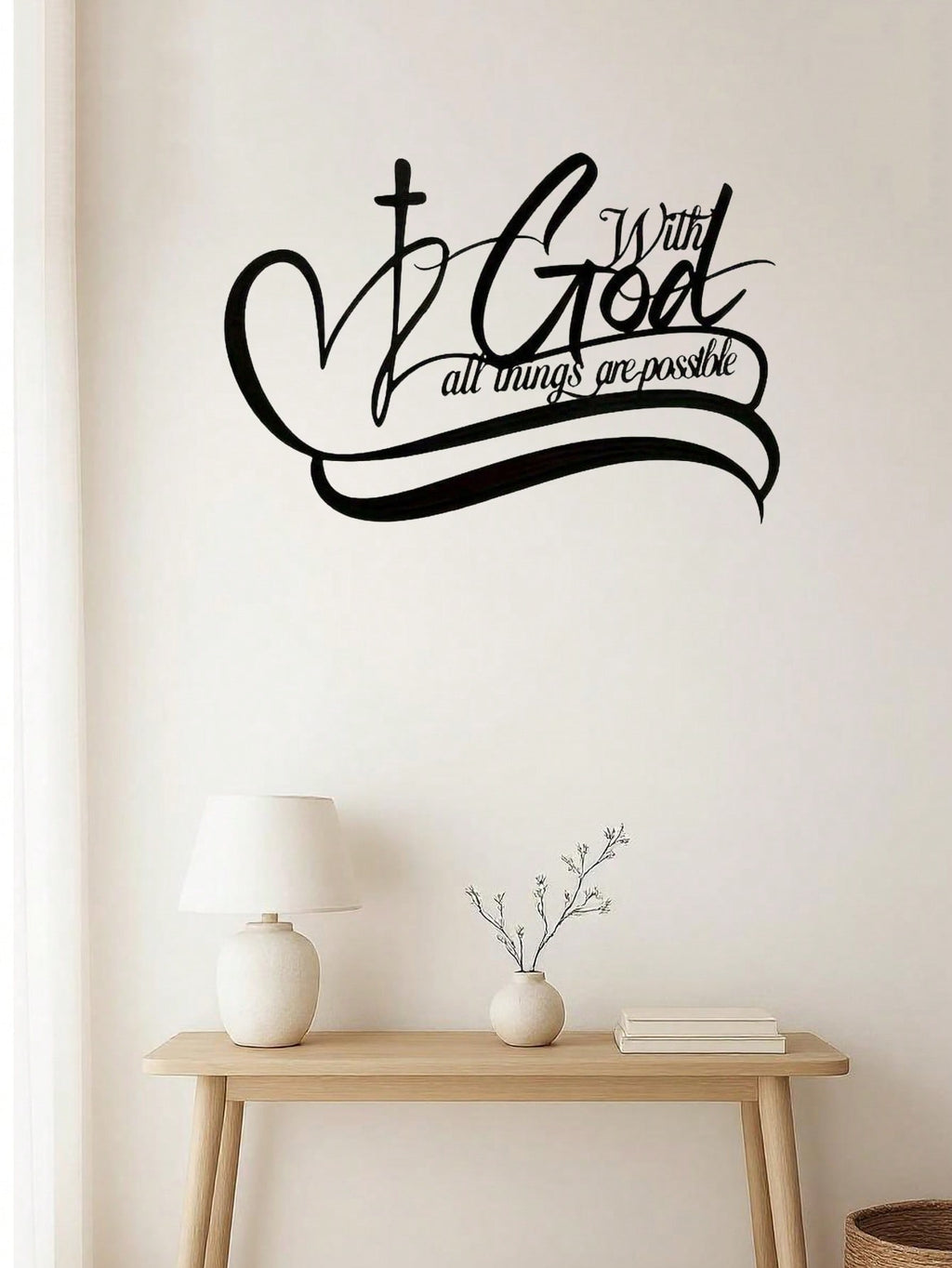 1 PC "All Things Are Possible With God", In Black Sign Minimalisty Metal Wall Art - Modern Home Decor For Bedroom, Living Room, Or Bathroom. Waterproof, Rustproof & Durable Wall Decor, Perfect As Birthday Gift. Features Fade-Resistant Finish With Century-