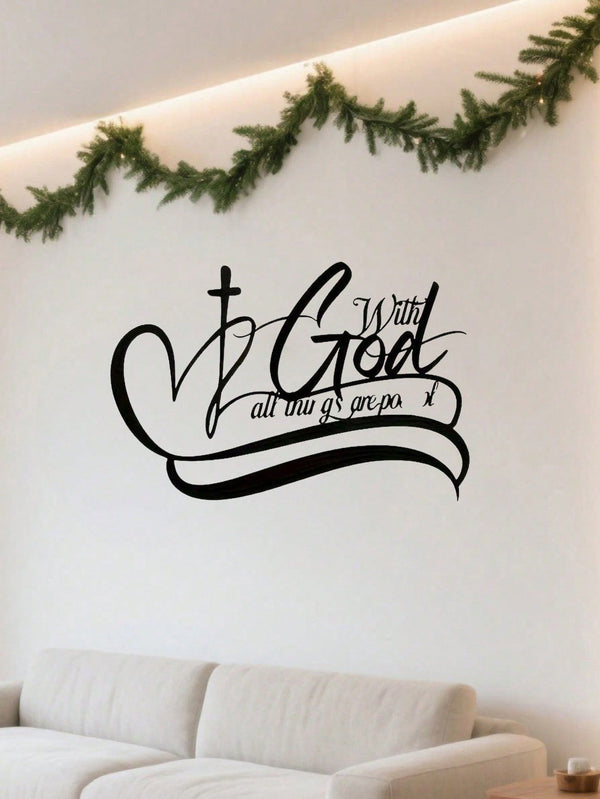 1 PC "All Things Are Possible With God", In Black Sign Minimalisty Metal Wall Art - Modern Home Decor For Bedroom, Living Room, Or Bathroom. Waterproof, Rustproof & Durable Wall Decor, Perfect As Birthday Gift. Features Fade-Resistant Finish With Century-