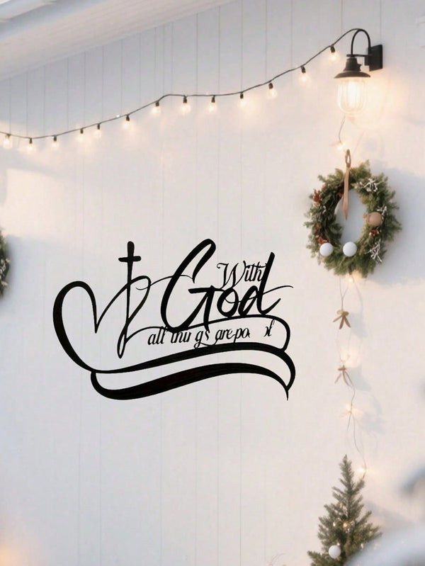 1 PC "All Things Are Possible With God", In Black Sign Minimalisty Metal Wall Art - Modern Home Decor For Bedroom, Living Room, Or Bathroom. Waterproof, Rustproof & Durable Wall Decor, Perfect As Birthday Gift. Features Fade-Resistant Finish With Century-
