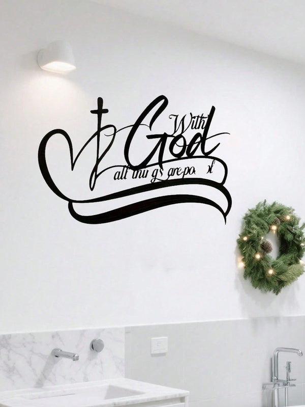 1 PC "All Things Are Possible With God", In Black Sign Minimalisty Metal Wall Art - Modern Home Decor For Bedroom, Living Room, Or Bathroom. Waterproof, Rustproof & Durable Wall Decor, Perfect As Birthday Gift. Features Fade-Resistant Finish With Century-
