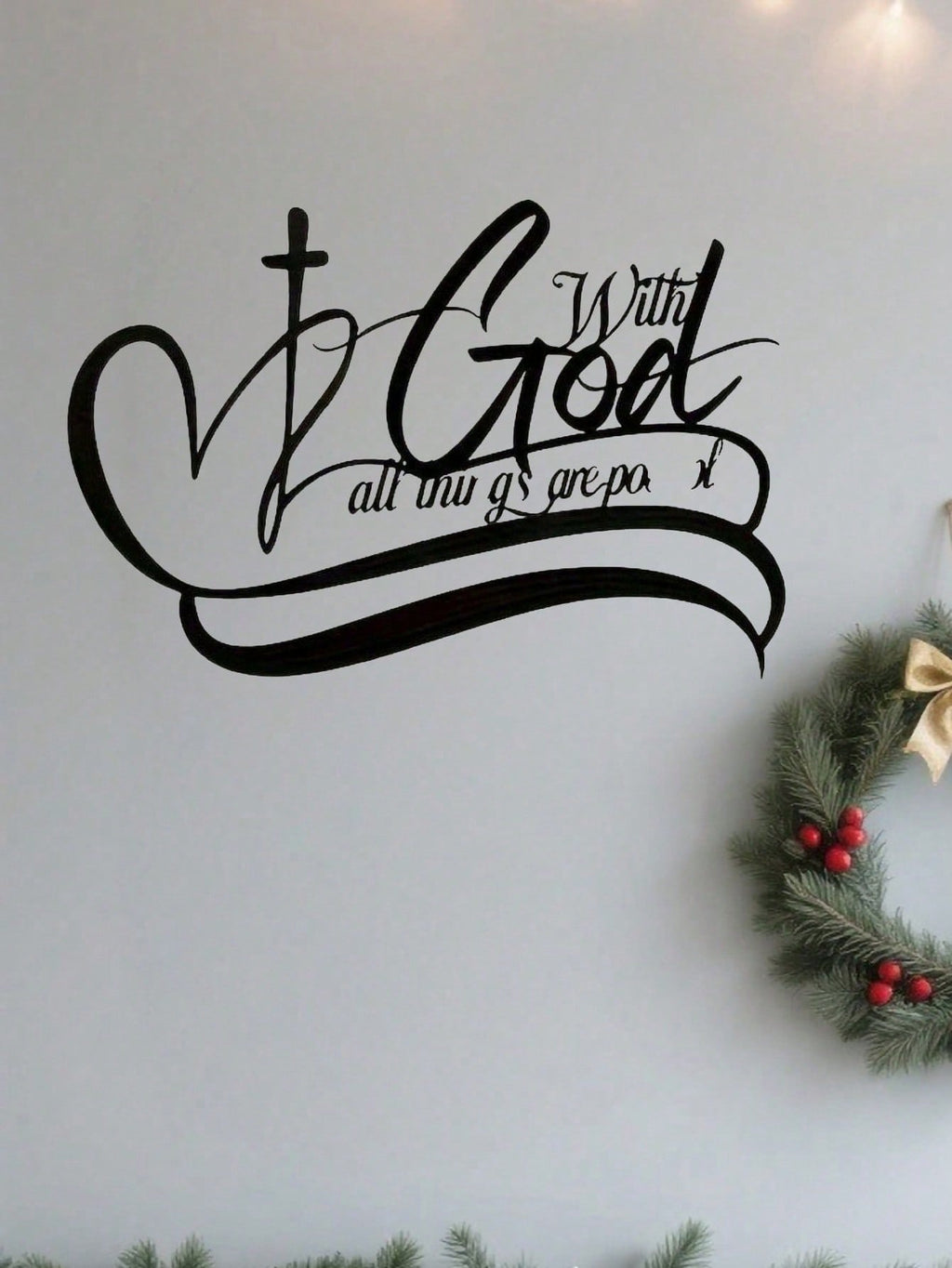 1 PC "All Things Are Possible With God", In Black Sign Minimalisty Metal Wall Art - Modern Home Decor For Bedroom, Living Room, Or Bathroom. Waterproof, Rustproof & Durable Wall Decor, Perfect As Birthday Gift. Features Fade-Resistant Finish With Century-
