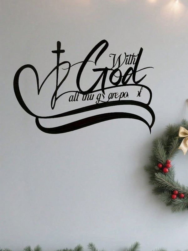 1 PC "All Things Are Possible With God", In Black Sign Minimalisty Metal Wall Art - Modern Home Decor For Bedroom, Living Room, Or Bathroom. Waterproof, Rustproof & Durable Wall Decor, Perfect As Birthday Gift. Features Fade-Resistant Finish With Century-