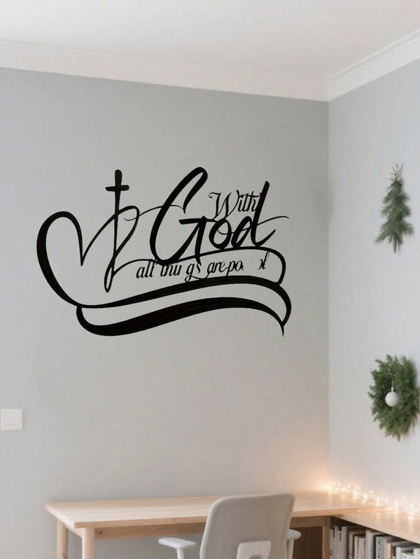 1 PC "All Things Are Possible With God", In Black Sign Minimalisty Metal Wall Art - Modern Home Decor For Bedroom, Living Room, Or Bathroom. Waterproof, Rustproof & Durable Wall Decor, Perfect As Birthday Gift. Features Fade-Resistant Finish With Century-