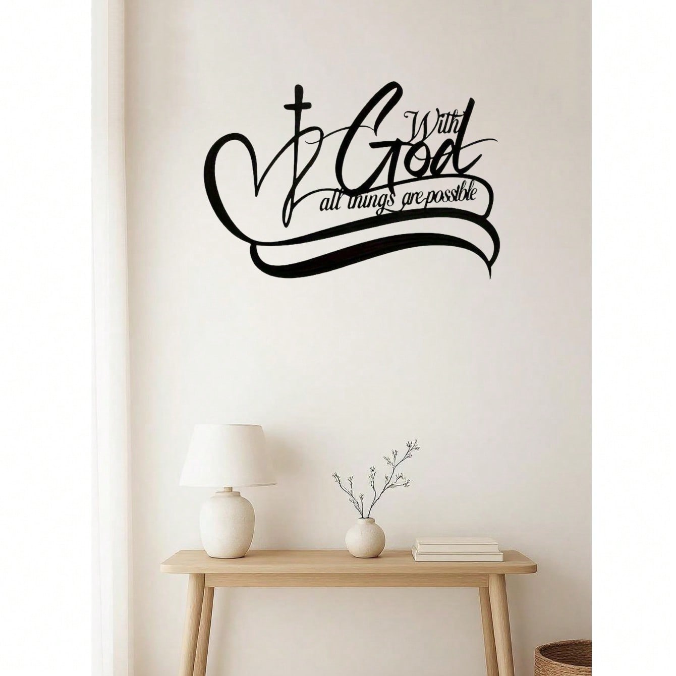 1 PC "All Things Are Possible With God", In Black Sign Minimalisty Metal Wall Art - Modern Home Decor For Bedroom, Living Room, Or Bathroom. Waterproof, Rustproof & Durable Wall Decor, Perfect As Birthday Gift. Features Fade-Resistant Finish With Century-