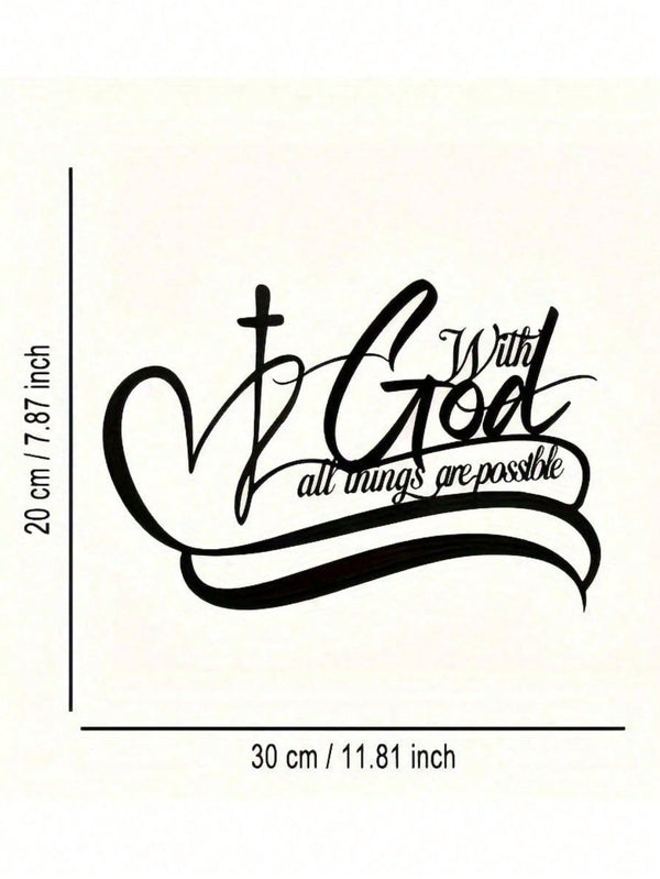 1 PC "All Things Are Possible With God", In Black Sign Minimalisty Metal Wall Art - Modern Home Decor For Bedroom, Living Room, Or Bathroom. Waterproof, Rustproof & Durable Wall Decor, Perfect As Birthday Gift. Features Fade-Resistant Finish With Century-
