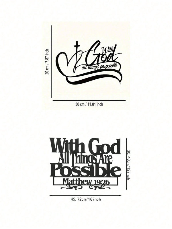 1 PC "All Things Are Possible With God", In Black Sign Minimalisty Metal Wall Art - Modern Home Decor For Bedroom, Living Room, Or Bathroom. Waterproof, Rustproof & Durable Wall Decor, Perfect As Birthday Gift. Features Fade-Resistant Finish With Century-