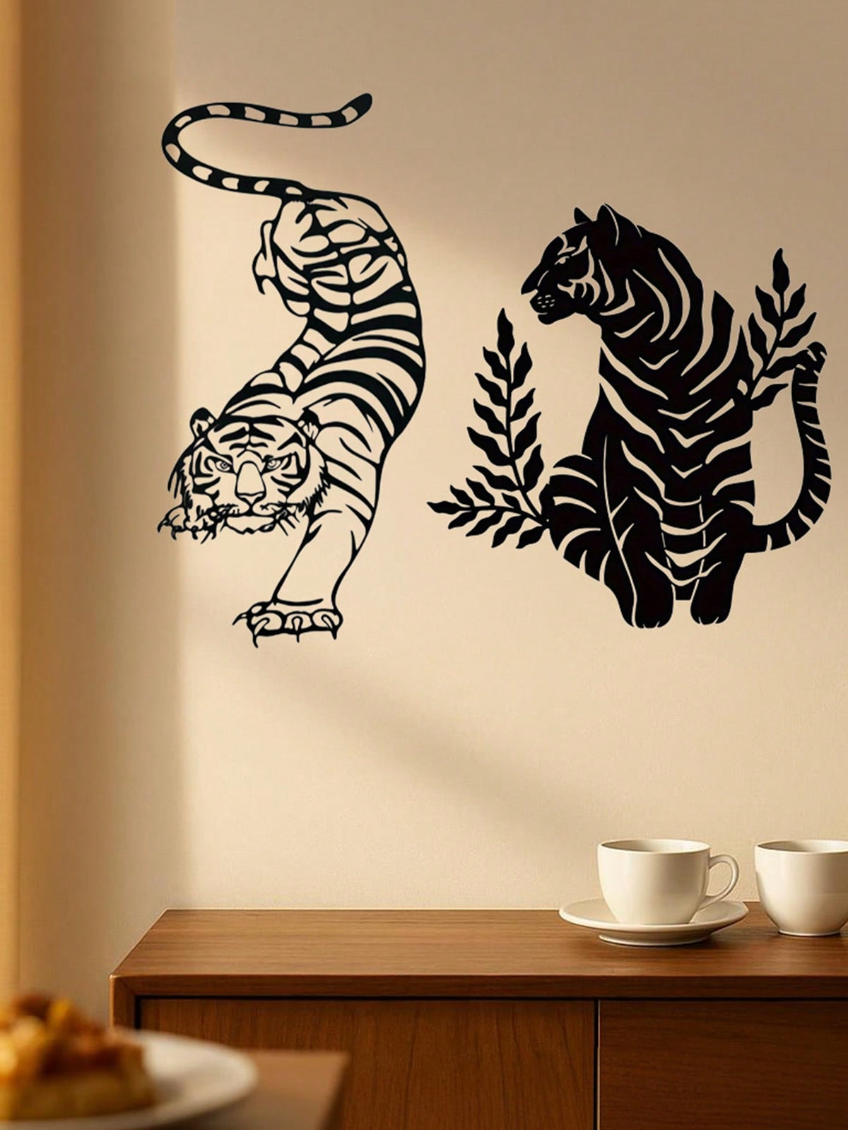 2 pcs Bohemian Tiger brother Metal Wall Art - Striking wild cat decor featuring intricate wildlife artistry. Durable, waterproof metal wall decor perfect for living rooms, bedrooms & studies. An ideal housewarming gift with easy-remove installation.Suitab