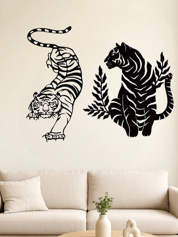 2 pcs Bohemian Tiger brother Metal Wall Art - Striking wild cat decor featuring intricate wildlife artistry. Durable, waterproof metal wall decor perfect for living rooms, bedrooms & studies. An ideal housewarming gift with easy-remove installation.Suitab