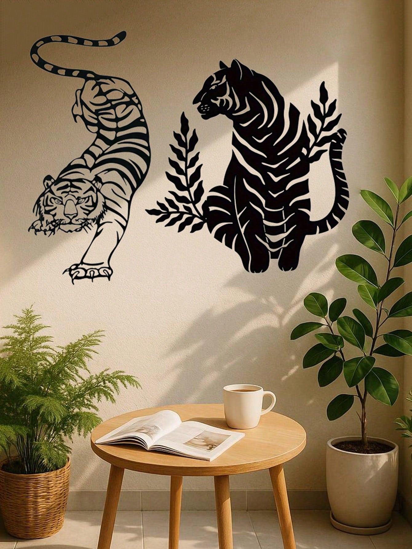 2 pcs Bohemian Tiger brother Metal Wall Art - Striking wild cat decor featuring intricate wildlife artistry. Durable, waterproof metal wall decor perfect for living rooms, bedrooms & studies. An ideal housewarming gift with easy-remove installation.Suitab