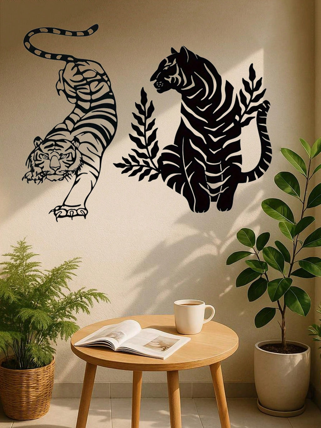 2 pcs Bohemian Tiger brother Metal Wall Art - Striking wild cat decor featuring intricate wildlife artistry. Durable, waterproof metal wall decor perfect for living rooms, bedrooms & studies. An ideal housewarming gift with easy-remove installation.Suitab