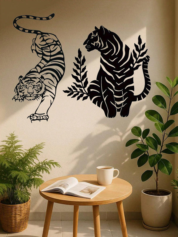 2 pcs Bohemian Tiger brother Metal Wall Art - Striking wild cat decor featuring intricate wildlife artistry. Durable, waterproof metal wall decor perfect for living rooms, bedrooms & studies. An ideal housewarming gift with easy-remove installation.Suitab