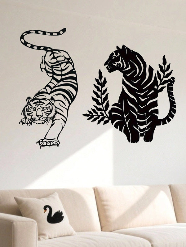 2 pcs Bohemian Tiger brother Metal Wall Art - Striking wild cat decor featuring intricate wildlife artistry. Durable, waterproof metal wall decor perfect for living rooms, bedrooms & studies. An ideal housewarming gift with easy-remove installation.Suitab