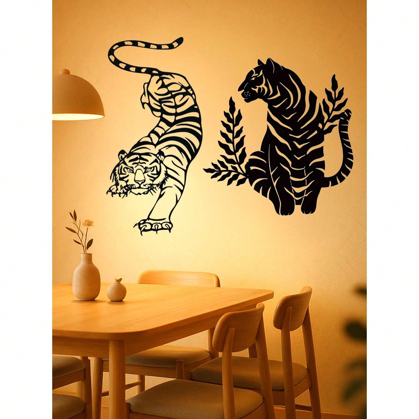 2 pcs Bohemian Tiger brother Metal Wall Art - Striking wild cat decor featuring intricate wildlife artistry. Durable, waterproof metal wall decor perfect for living rooms, bedrooms & studies. An ideal housewarming gift with easy-remove installation.Suitab