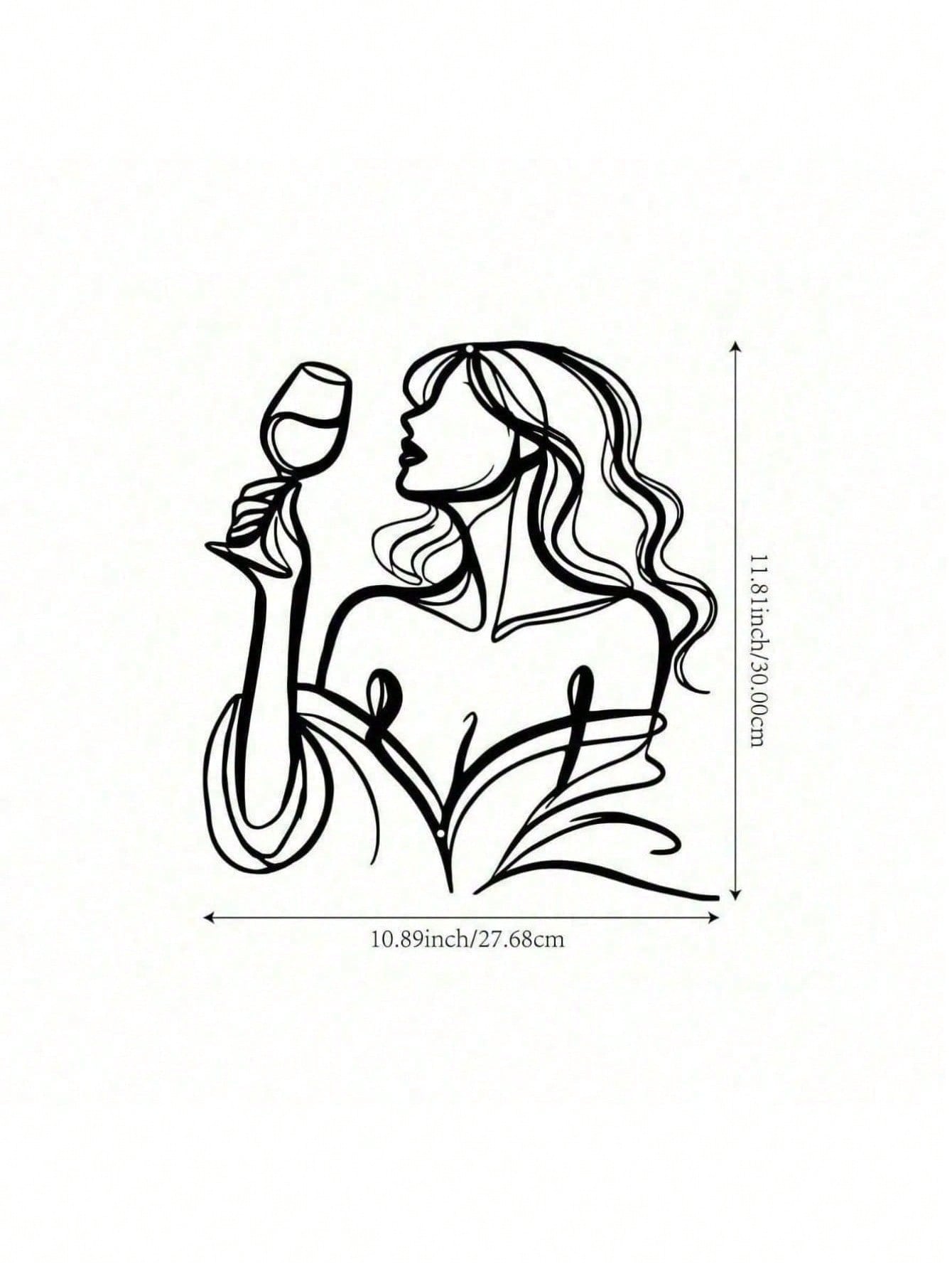 1 Pc Modern Wrought Iron Black Art Deco Style Metal Wall Sculpture - Abstract Female Figure With Glass - Modern Minimalist Line Art Decor For Living Room, Bedroom, Bathroom - Elegant Hanging Decor, Housewarming Gift, Home Decor, Room Decor, Wall Decor Gif Secondary image