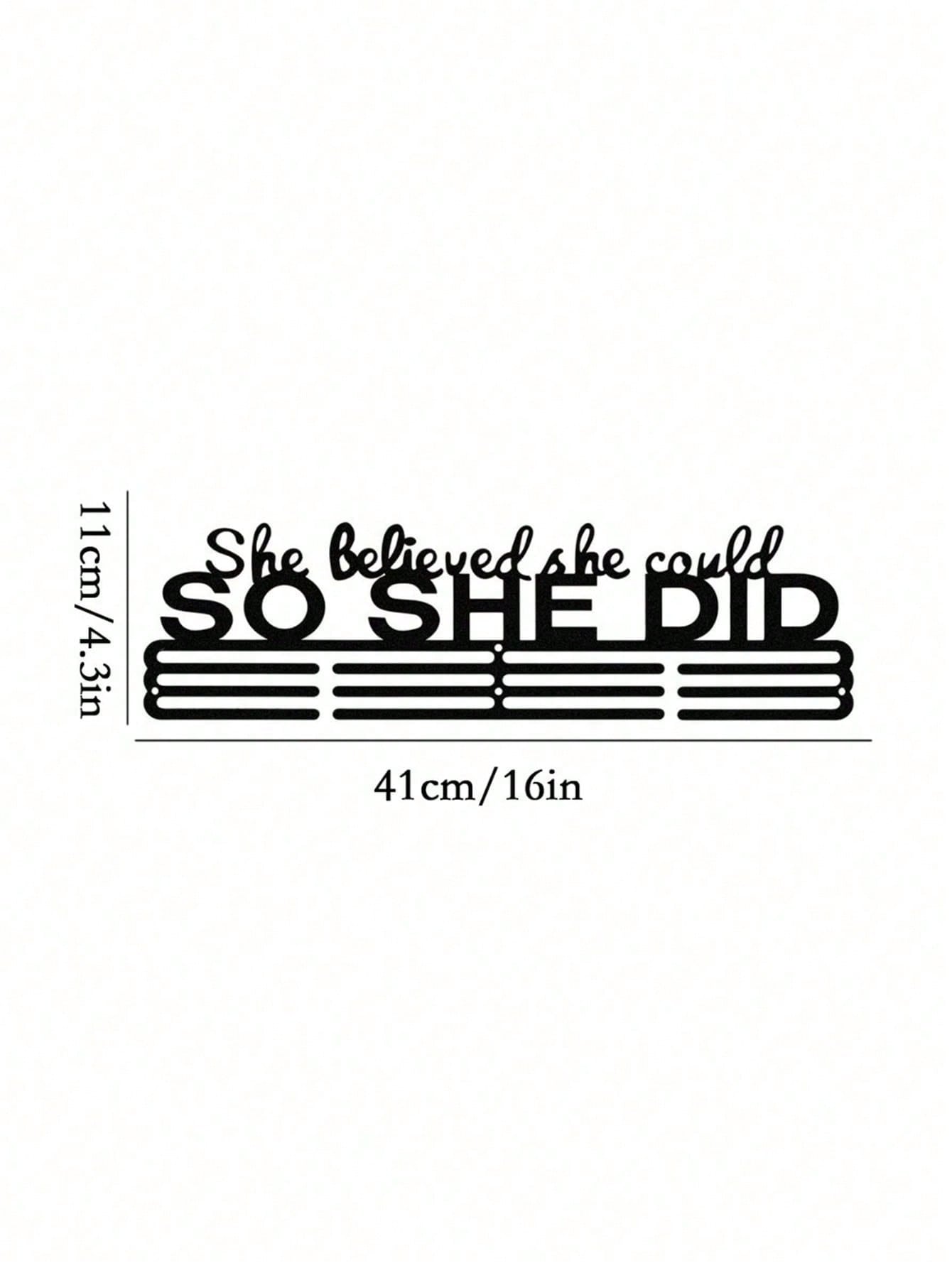 1 Wall Mounted Medal Display Stand With Auxiliary Hook; "She Believed She Could, So She Did It. Never Give Up." Trophy Hanger, Auxiliary Hook; Cheerleading Ribbon, Competitive Gymnastics, Track And Field, Back-Related Ribbon. Suitable For Modern Home Deco