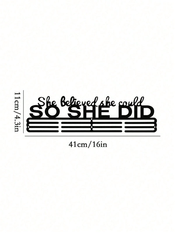 1 Wall Mounted Medal Display Stand With Auxiliary Hook; "She Believed She Could, So She Did It. Never Give Up." Trophy Hanger, Auxiliary Hook; Cheerleading Ribbon, Competitive Gymnastics, Track And Field, Back-Related Ribbon. Suitable For Modern Home Deco