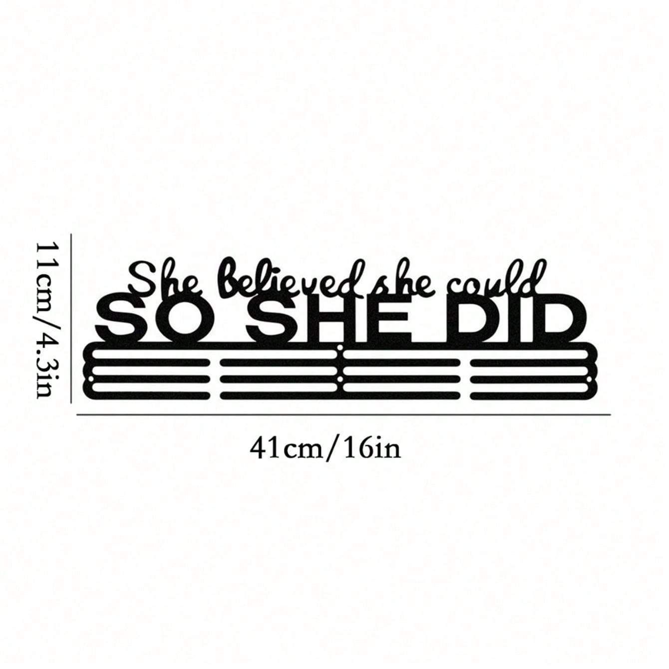 1 Wall Mounted Medal Display Stand With Auxiliary Hook; "She Believed She Could, So She Did It. Never Give Up." Trophy Hanger, Auxiliary Hook; Cheerleading Ribbon, Competitive Gymnastics, Track And Field, Back-Related Ribbon. Suitable For Modern Home Deco