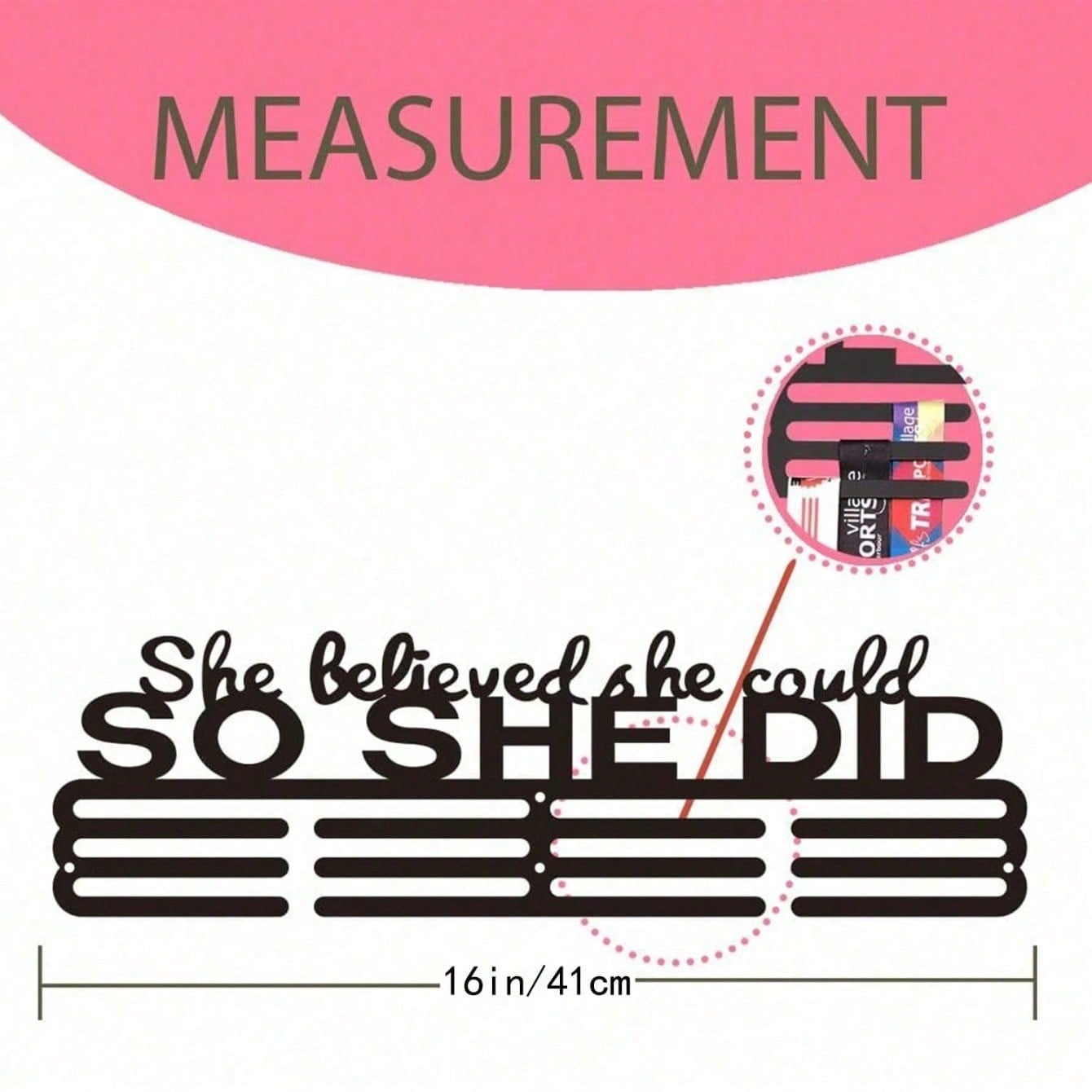 "She Believed She Could So She Did" Medal Display With Bonus Hook - Award Holder For Cheerleading, Gymnastics, Dance Competition, Soccer, Swimming Trophies And Ribbons - Sports Medal Organizer For Girls Room Decor