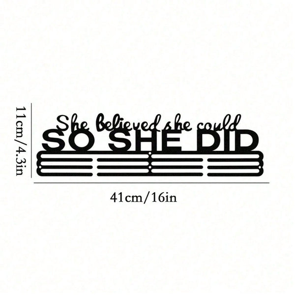 "She Believed She Could So She Did" Medal Display With Bonus Hook - Award Holder For Cheerleading, Gymnastics, Dance Competition, Soccer, Swimming Trophies And Ribbons - Sports Medal Organizer For Girls Room Decor