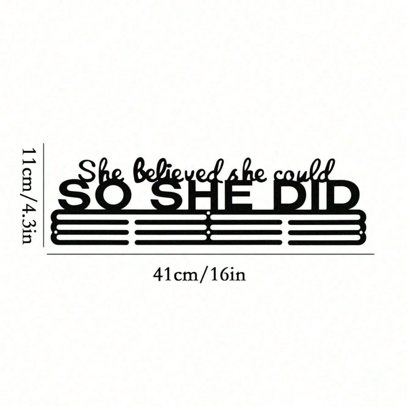 "She Believed She Could So She Did" Medal Display With Bonus Hook - Award Holder For Cheerleading, Gymnastics, Dance Competition, Soccer, Swimming Trophies And Ribbons - Sports Medal Organizer For Girls Room Decor