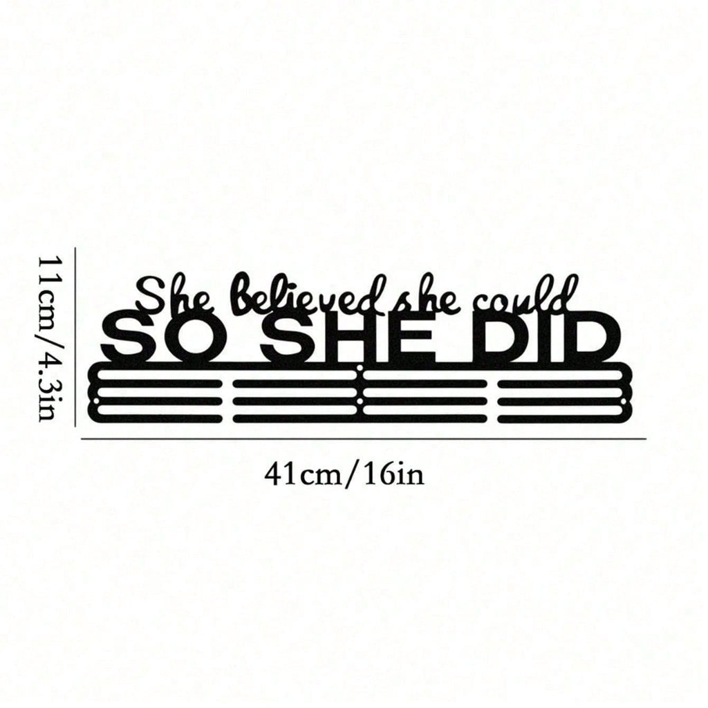 "She Believed She Could So She Did" Medal Display With Bonus Hook - Award Holder For Cheerleading, Gymnastics, Dance Competition, Soccer, Swimming Trophies And Ribbons - Sports Medal Organizer For Girls Room Decor