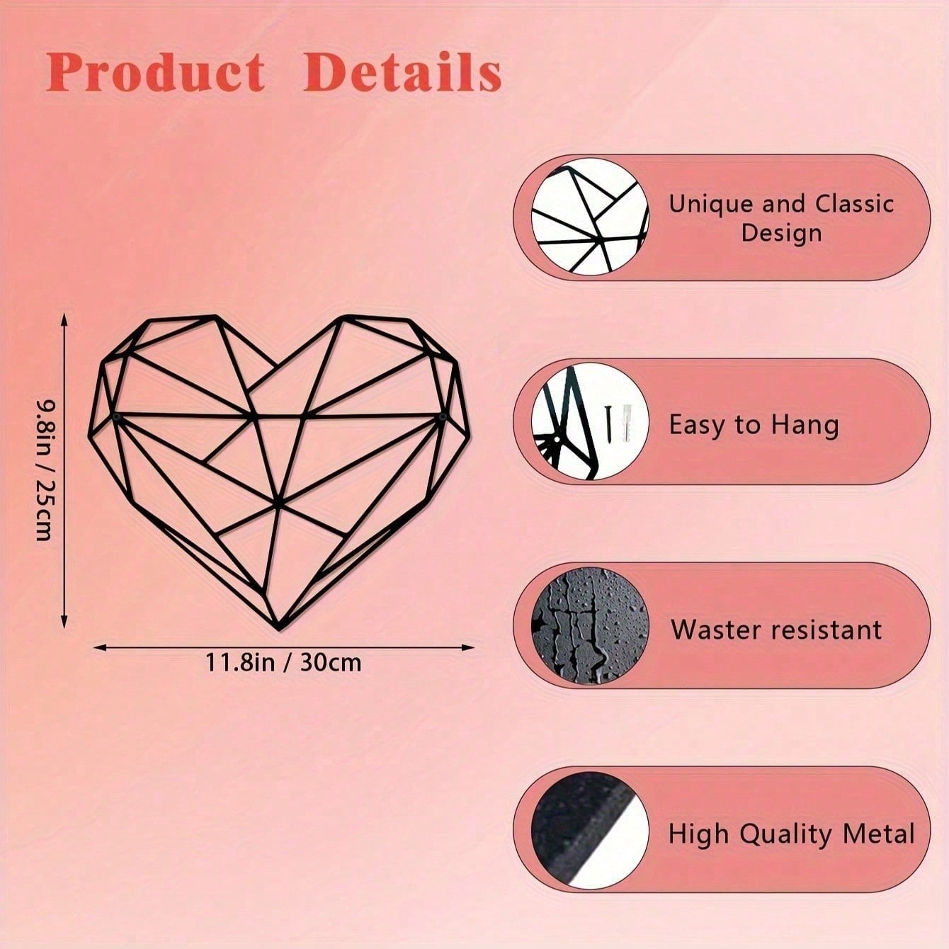 1 piece of heart-shaped wall decoration, featuring simple and minimalist metal wall art, suitable for home decor in bedrooms, living rooms, kitchens, and bathrooms, as a modern wall decoration