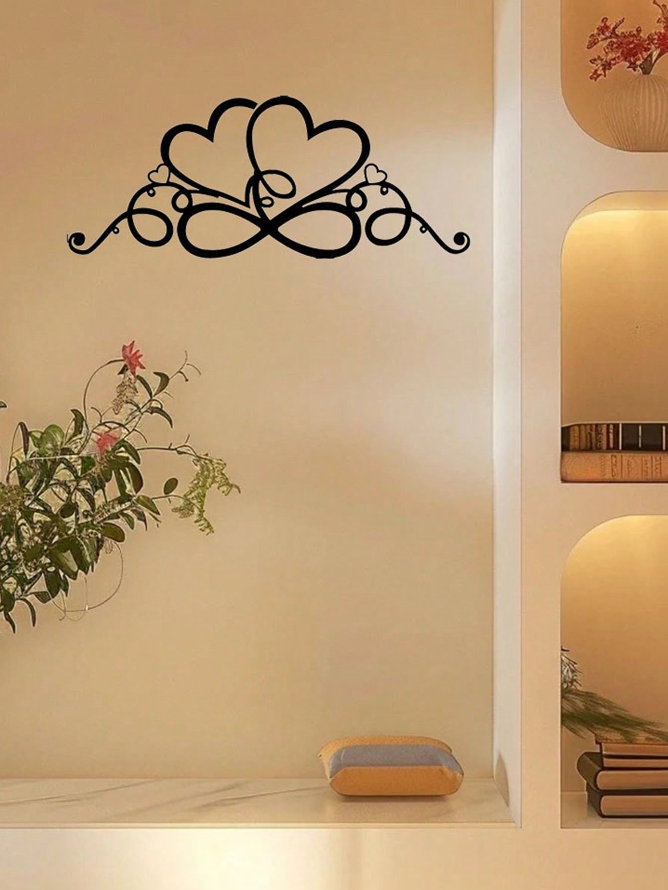 1 pc of double love butterfly festival iron hanging craft, black infinite love heart wall hanging, very suitable for indoor living room bedroom decoration, outdoor wall decoration, housewarming and birthday gift