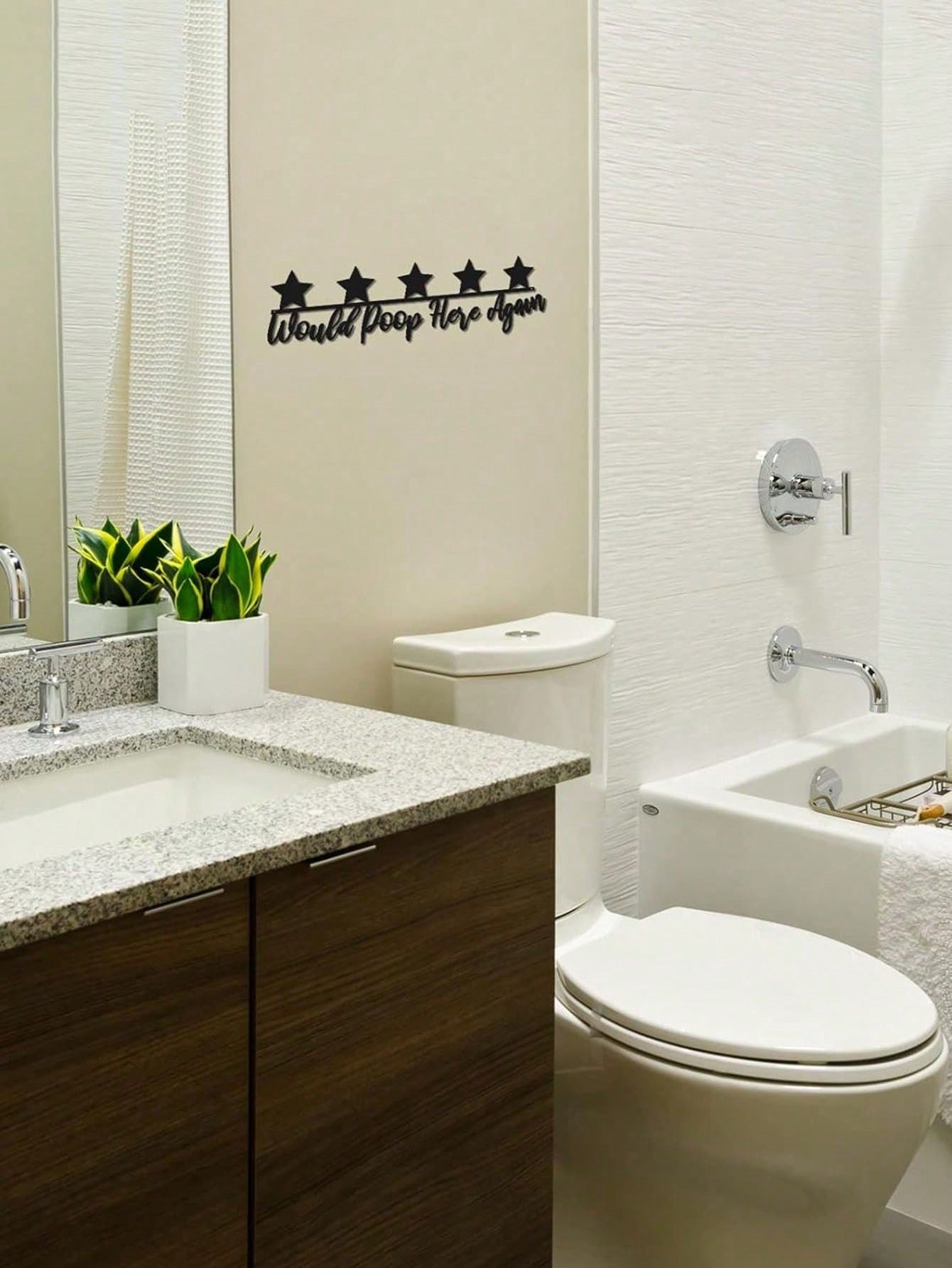 1 pc Metal Bathroom Wall Decor, Would Poop Here Again Washroom Sign, Iron Black Toilet Sculpture, Five Star Funny Decor Bathroom