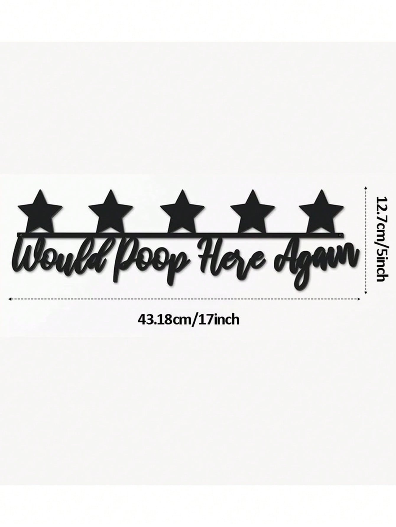 1 pc Metal Bathroom Wall Decor, Would Poop Here Again Washroom Sign, Iron Black Toilet Sculpture, Five Star Funny Decor Bathroom